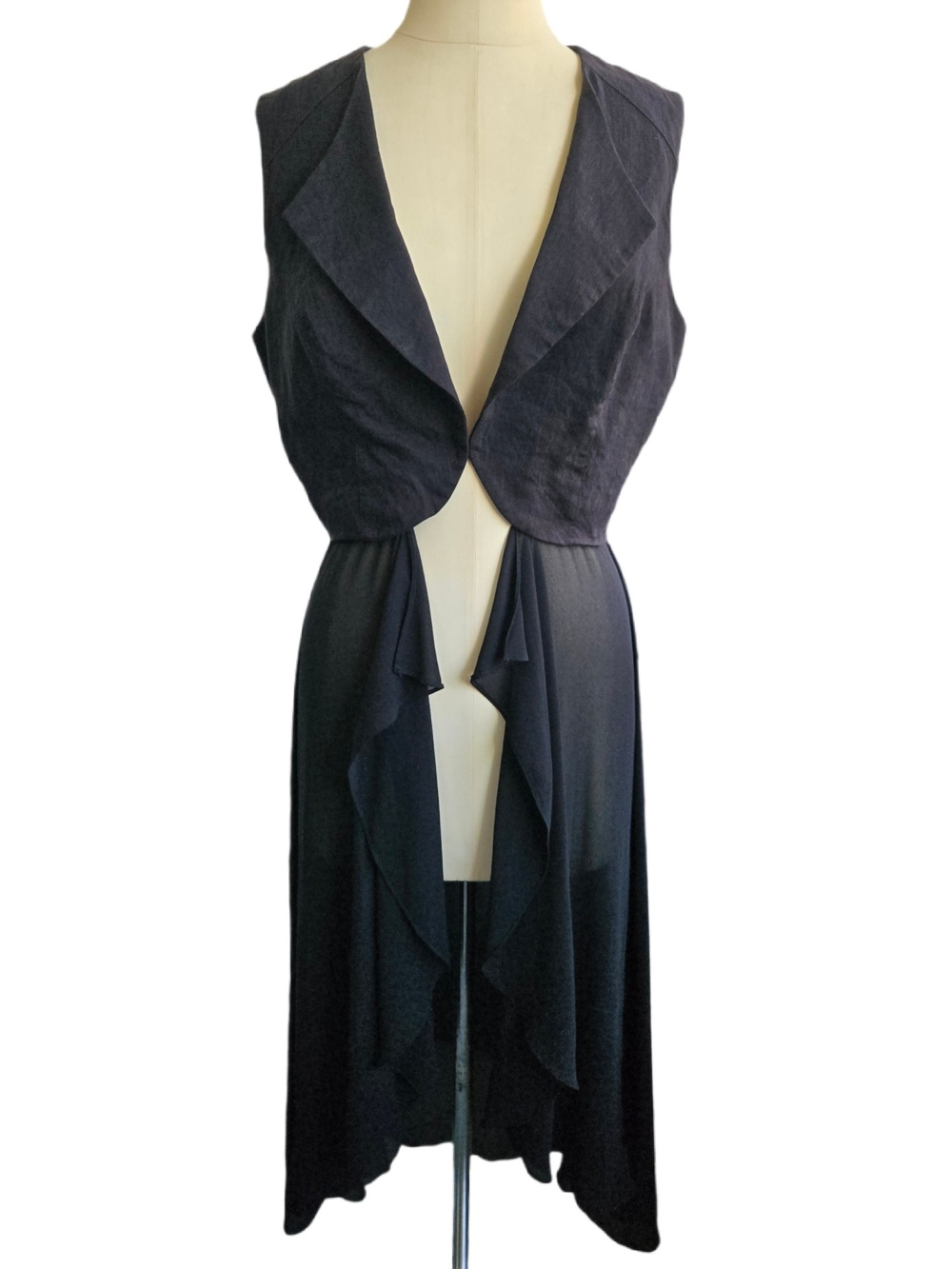 Bebe Black Linen Vest With Detachable Chiffon
